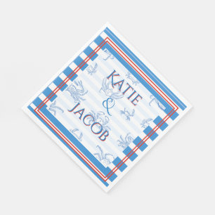 Serviette En Papier Rayures Nautiques Bleues et Crabs Prépa Pastel