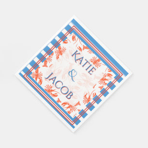 Serviette En Papier Rayures Nautiques Bleues et Pastel Prépa Homard