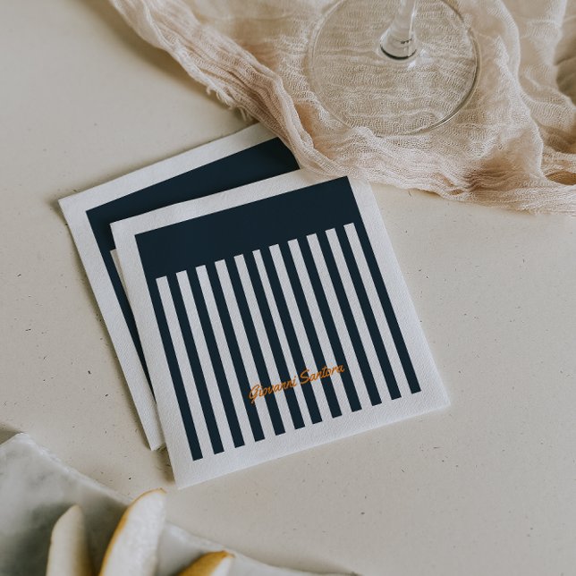 Serviette En Papier Rayures Navy | Monogramme du gentleman moderne (Créateur téléchargé)