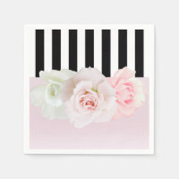 Rayures noires et blanches Roses roses Mariage