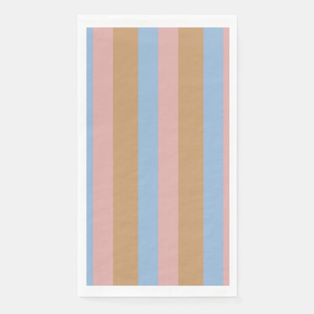 Serviette En Papier Rayures Ocres, Roses et Bleues  (Devant)