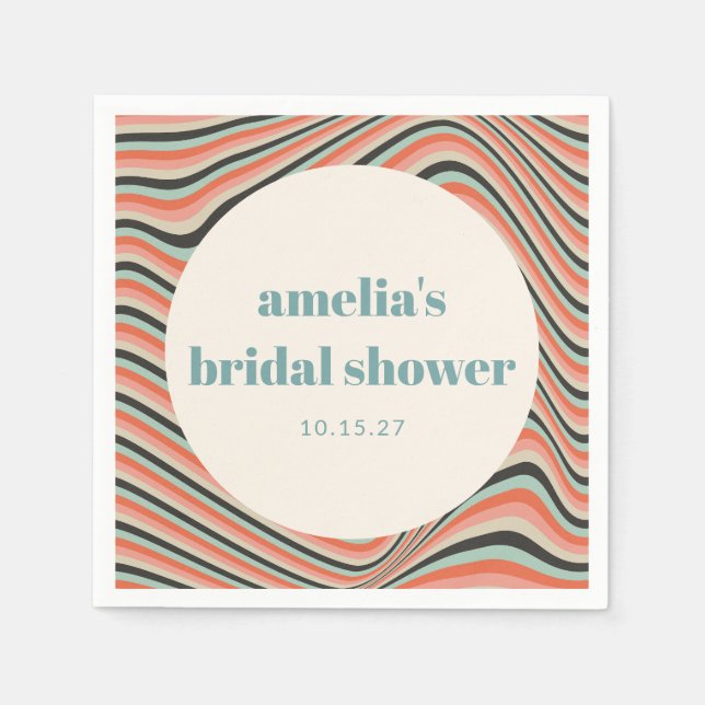 Serviette En Papier Rayures ondulées Aqua Peach Fête de mariage person (Devant)