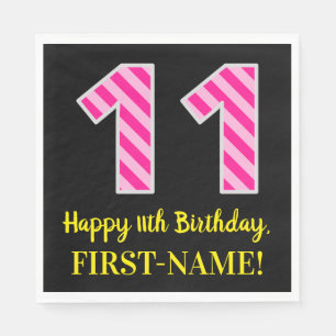 Serviette En Papier Rayures roses "11" d'amusement ; Joyeux 11ème