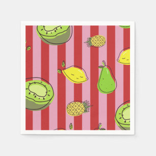 Serviette En Papier Rayures roses et rouges avec motif de fruits