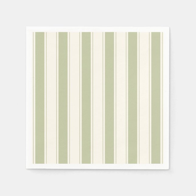 Serviette En Papier Rayures Vert Sauge (Devant)