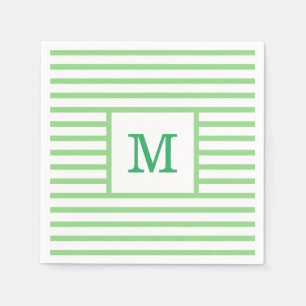 Serviette En Papier Rayures vertes et blanches Monogramme personnalisé