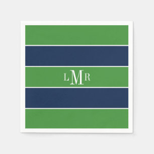 Serviette En Papier Rayures vertes et bleues et monogramme