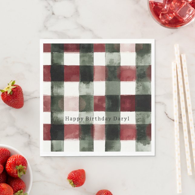 Serviette En Papier Rayures Vertes Rouges Anniversaire (En situation)