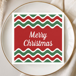 Serviette En Papier Rayures Vertes Rouges Festives Joyeux Noël 
