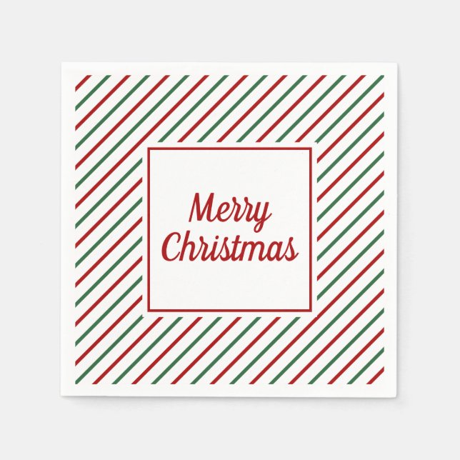 Serviette En Papier Rayures Vertes Rouges Festives Noël  (Devant)