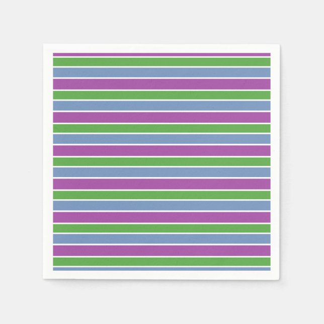 Serviette En Papier Rayures violettes/vertes/bleues (Devant)