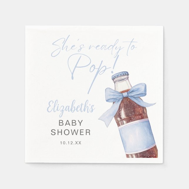 Serviette En Papier Ready To Pop Blue Bow Soda Bottle Baby Shower (Devant)