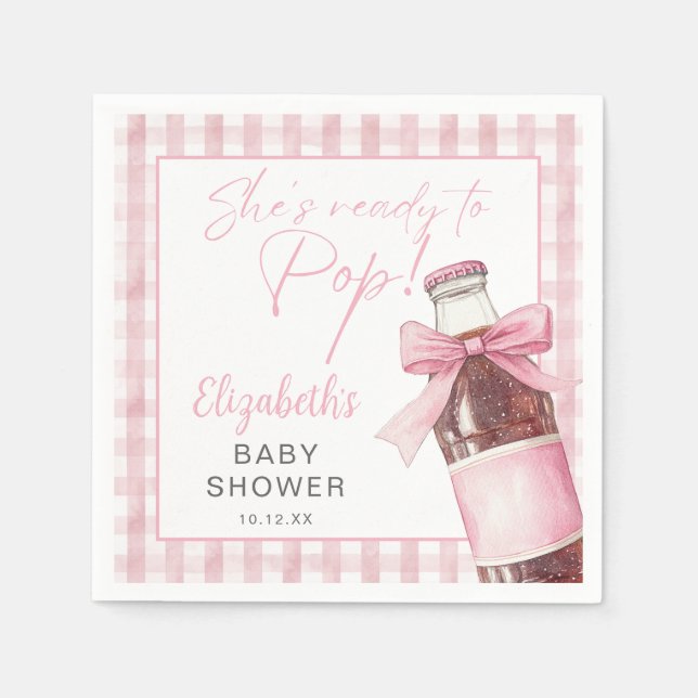 Serviette En Papier Ready To Pop Pink Bow Soda Bottle Baby Shower (Devant)