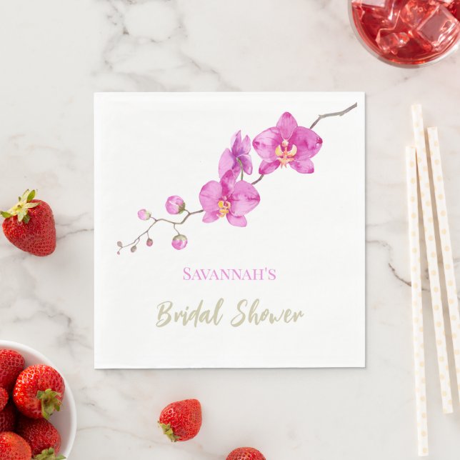 Serviette En Papier Réception de mariage aux Orchidées Roses (En situation)