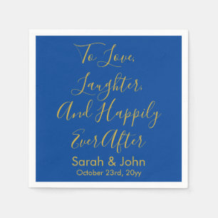 Serviette En Papier Réception de mariage avec script personnalisé bleu