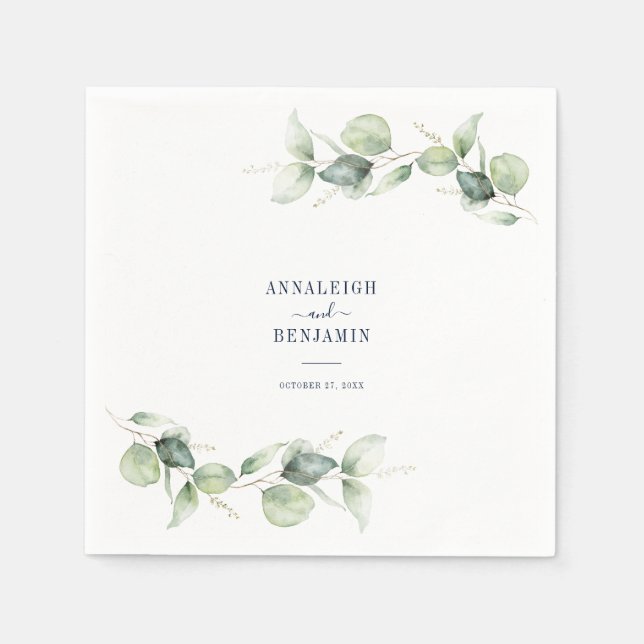 Serviette En Papier Réception de mariage avec verdure eucalyptus botan (Devant)