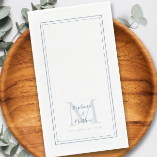 Serviette En Papier Réception de mariage bleu poussiéreux avec monogra
