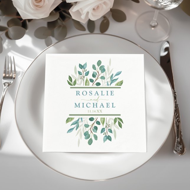 Serviette En Papier Réception de mariage dans la verdure botanique (Botanical Greenery Wedding Paper Napkin )