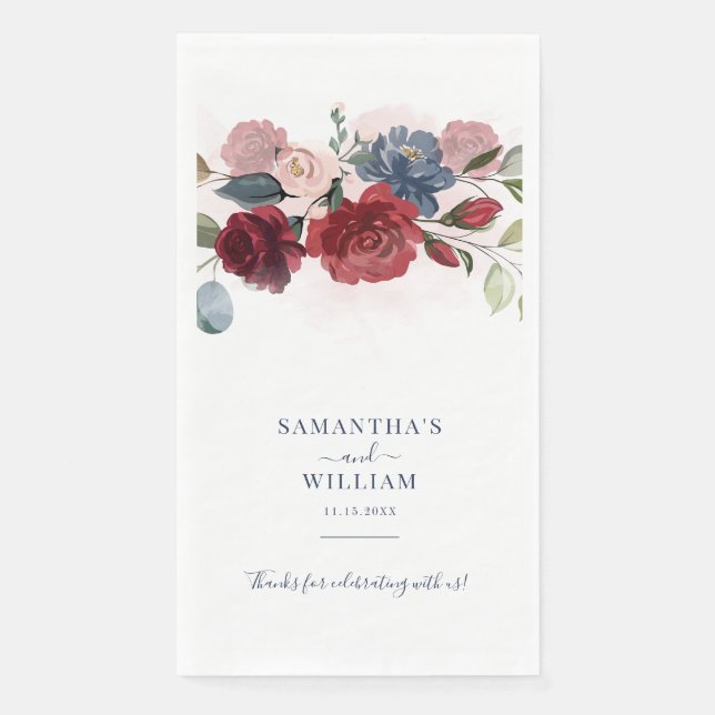 Serviette En Papier Réception de mariage floral rustique de Bourgogne (Devant)