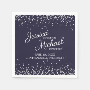 Serviette En Papier Réception de mariage Navy Blue Silver White Paille