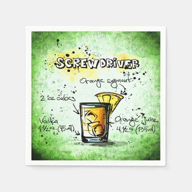 Serviette En Papier Recette de boissons de tournevis (Devant)
