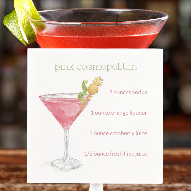 Serviette En Papier Recette de cocktail cosmopolitan à l'aquarelle / É (Créateur téléchargé)