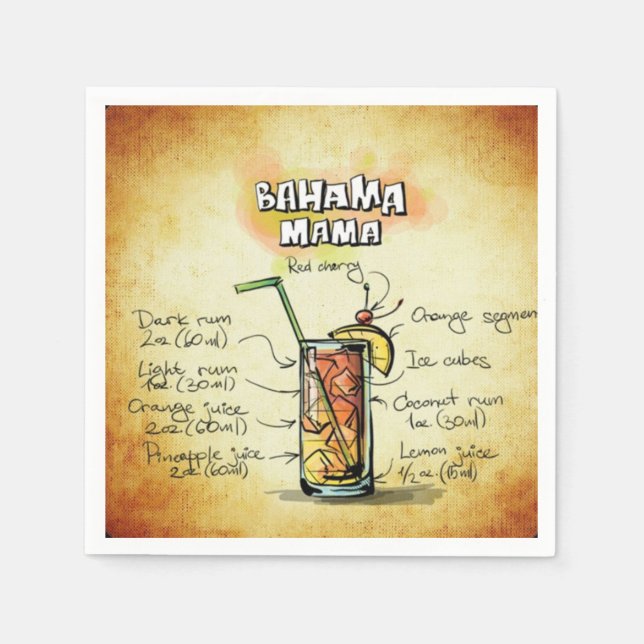 Serviette En Papier Recette Drink Bahama Mama Bartender (Devant)
