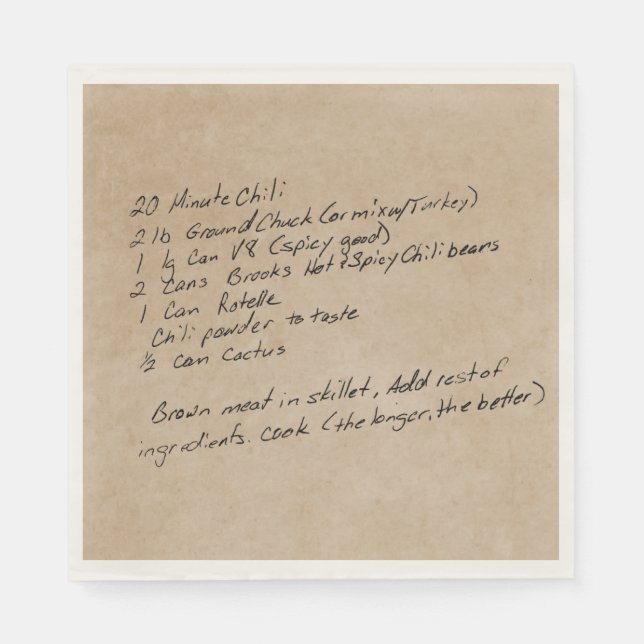 Serviette En Papier Recette écrite à la main - photo personnalisée (Devant)