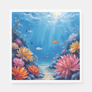 Serviette En Papier Récif de corail sous la peinture de l'océan marin