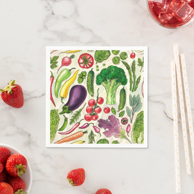 Serviette En Papier Récolte de légumes et d'herbes sur le blanc (En situation)