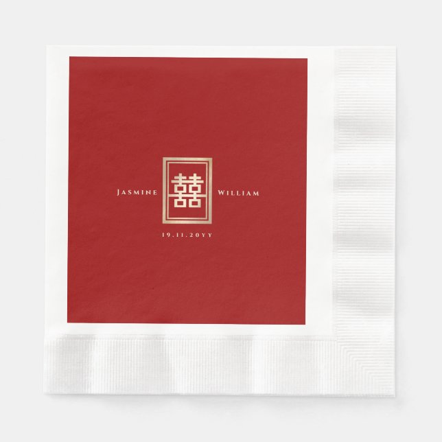 Serviette En Papier Rectangle classique Double Bonheur Mariage chinois (Devant)