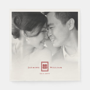 Serviette En Papier Rectangle Double Bonheur Mariage chinois photo
