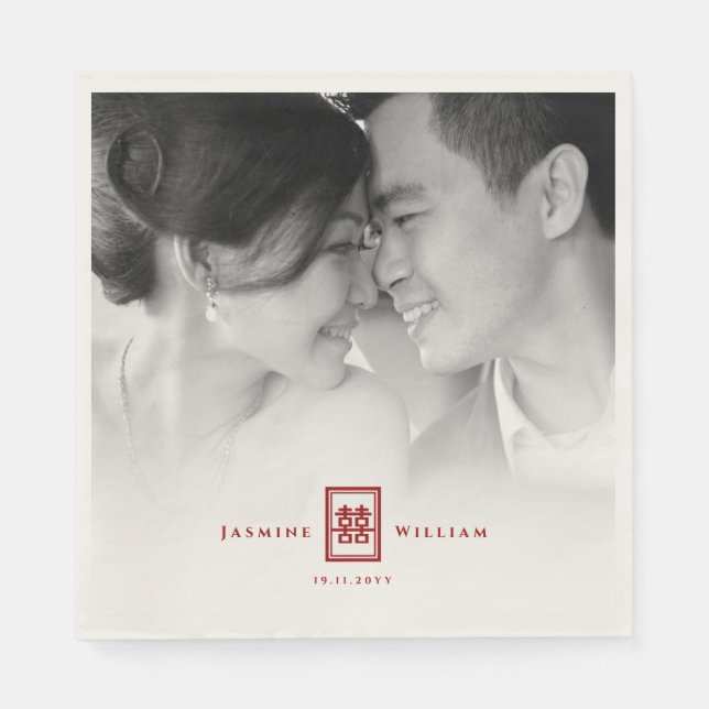 Serviette En Papier Rectangle Double Bonheur Mariage chinois photo (Devant)