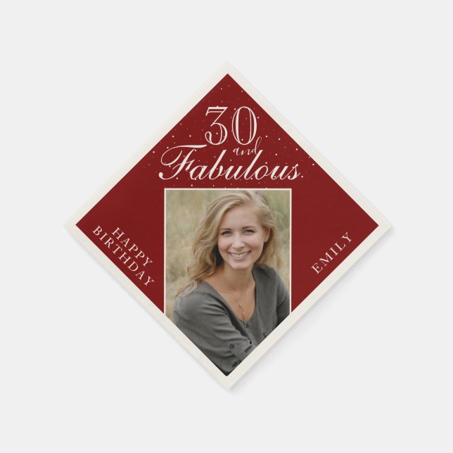 Serviette En Papier Red 30 and Fabulous Elegant Photo 30th Birthday (Coin)