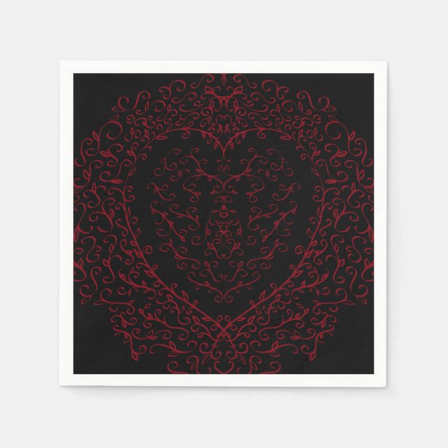 Serviette En Papier Red and Black Heart Gothic Wedding Napkins (Devant)