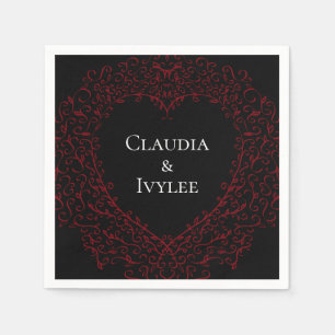 Serviette En Papier Red and Black Heart Gothic Wedding Napkins