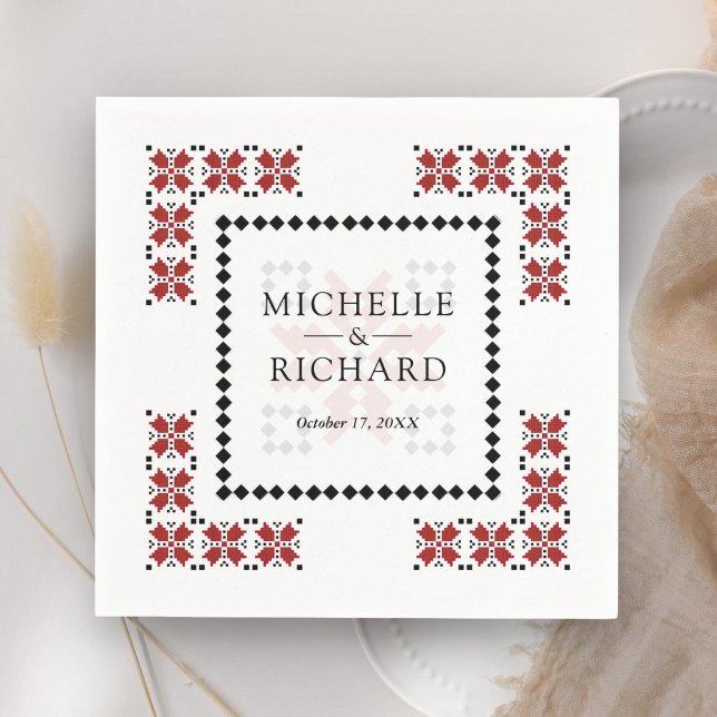 Serviette En Papier Red and Black Ukrainian Embroidery Wedding (Créateur téléchargé)
