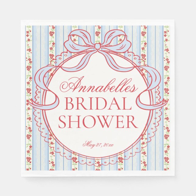 Serviette En Papier Red and Blue Vintage Fancy Floral Bridal Shower (Devant)