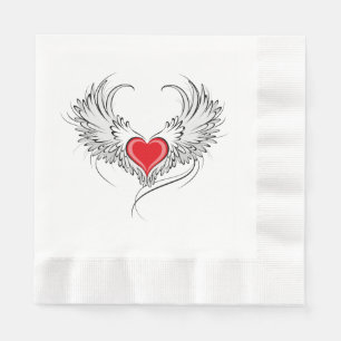 Serviette En Papier Red Angel Coeur avec ailes