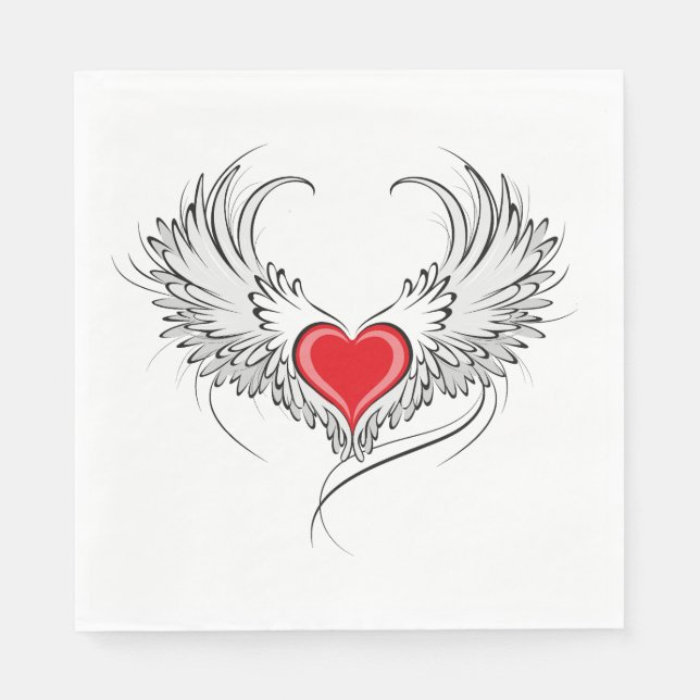 Serviette En Papier Red Angel Coeur avec ailes (Devant)