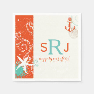 Serviette En Papier Red Aqua Ivory Nautical Beach Mariage