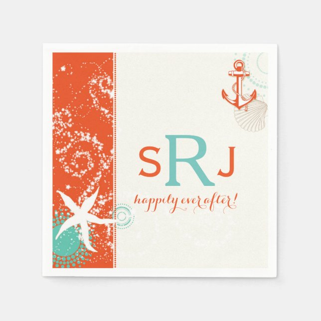 Serviette En Papier Red Aqua Ivory Nautical Beach Mariage (Devant)