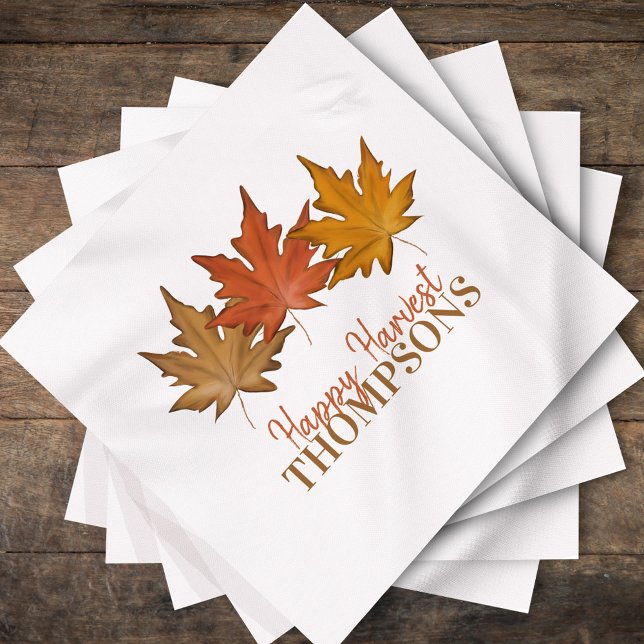 Serviette En Papier Red Automne Automne Feuilles Russe Harvest Custom (Custom family name fall leaves artwork for Thanksgiving gatherings.)