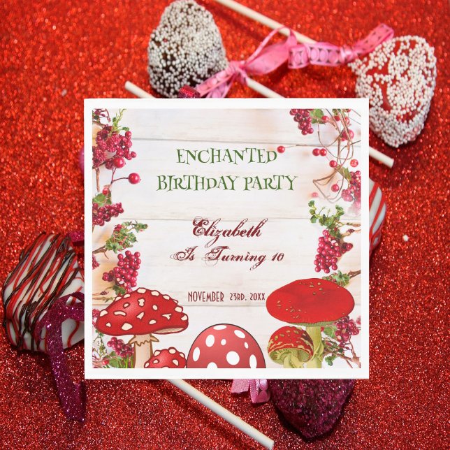Serviette En Papier Red Berry Garden Toadstool Fête d'anniversaire des (Red Berry Garden Toadstool Kid's Birthday Party Napkins)