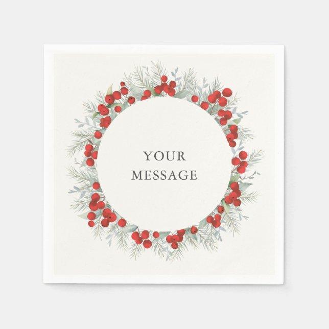 Serviette En Papier Red Berry Noël Wreath Fête (Devant)