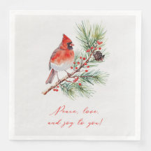Red Bird Cardinal Christmas Paper Napkin