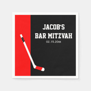 Serviette En Papier Red Black Hockey Bar Mitzvah Personnalisé
