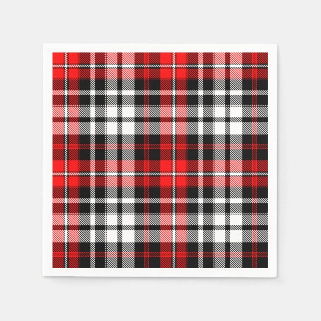 Serviette En Papier Red Black White Plaid Tartan Pattern Design  (Devant)