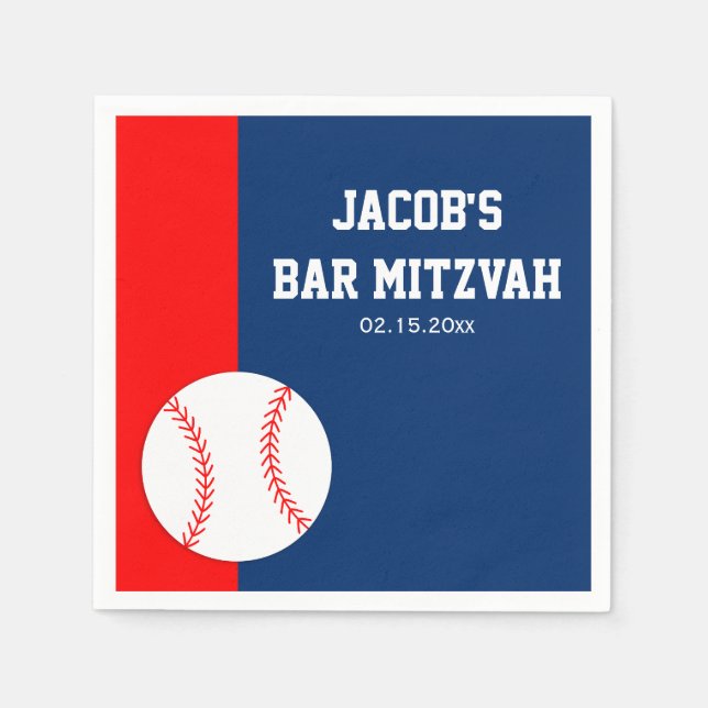 Serviette En Papier Red Blue Baseball Bar Mitzvah Personnalisé (Devant)