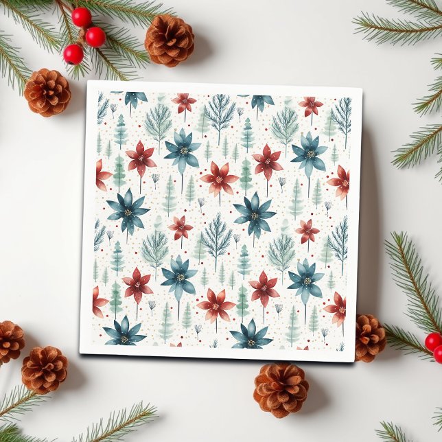 Serviette En Papier Red Blue Poinsettia Winter (Créateur téléchargé)